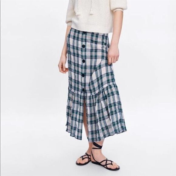 ZARA Plaid Ruffled Maxi Skirt - Picture 2 of 13